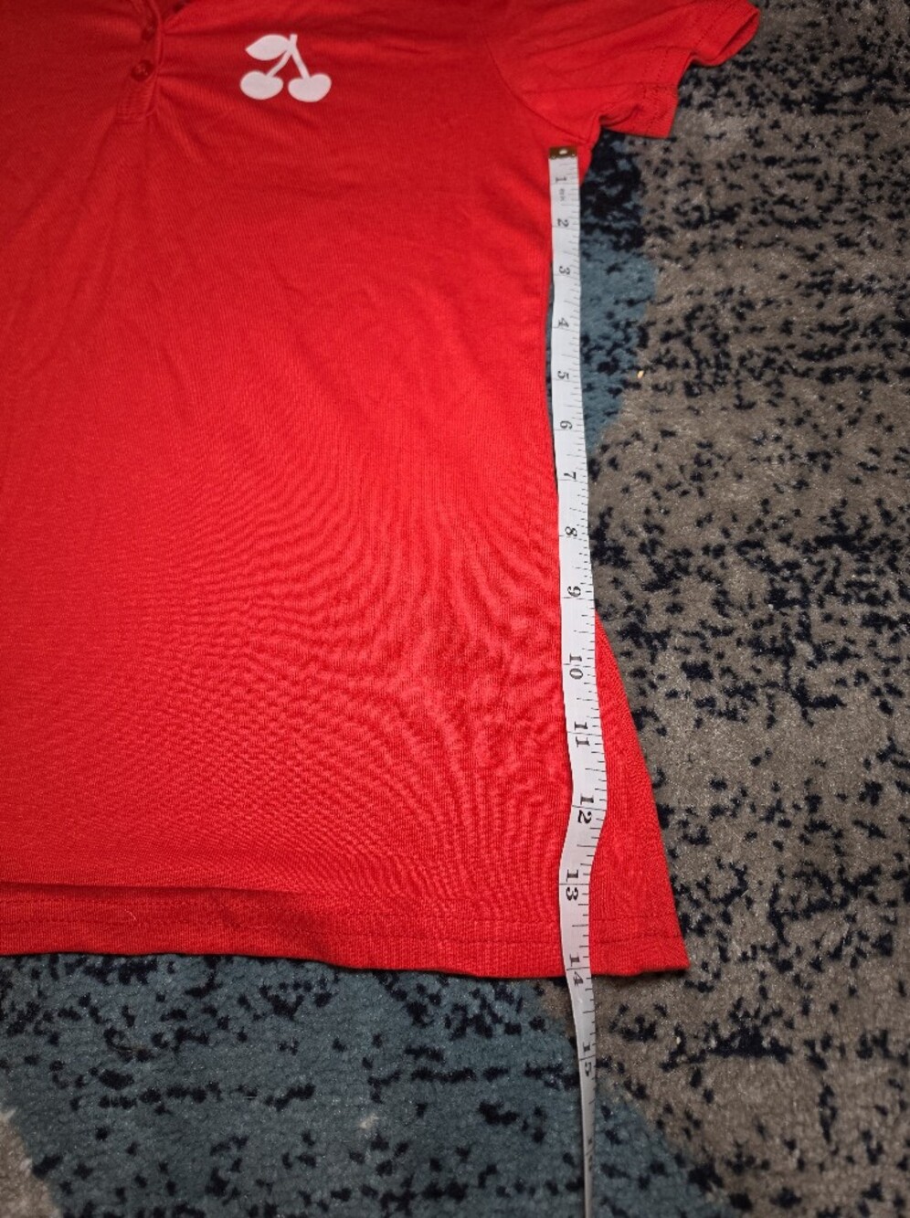 NEW Red Short Sleeve With White Cherry Graphic Henley Tee Size Medium - Picture 9 of 9